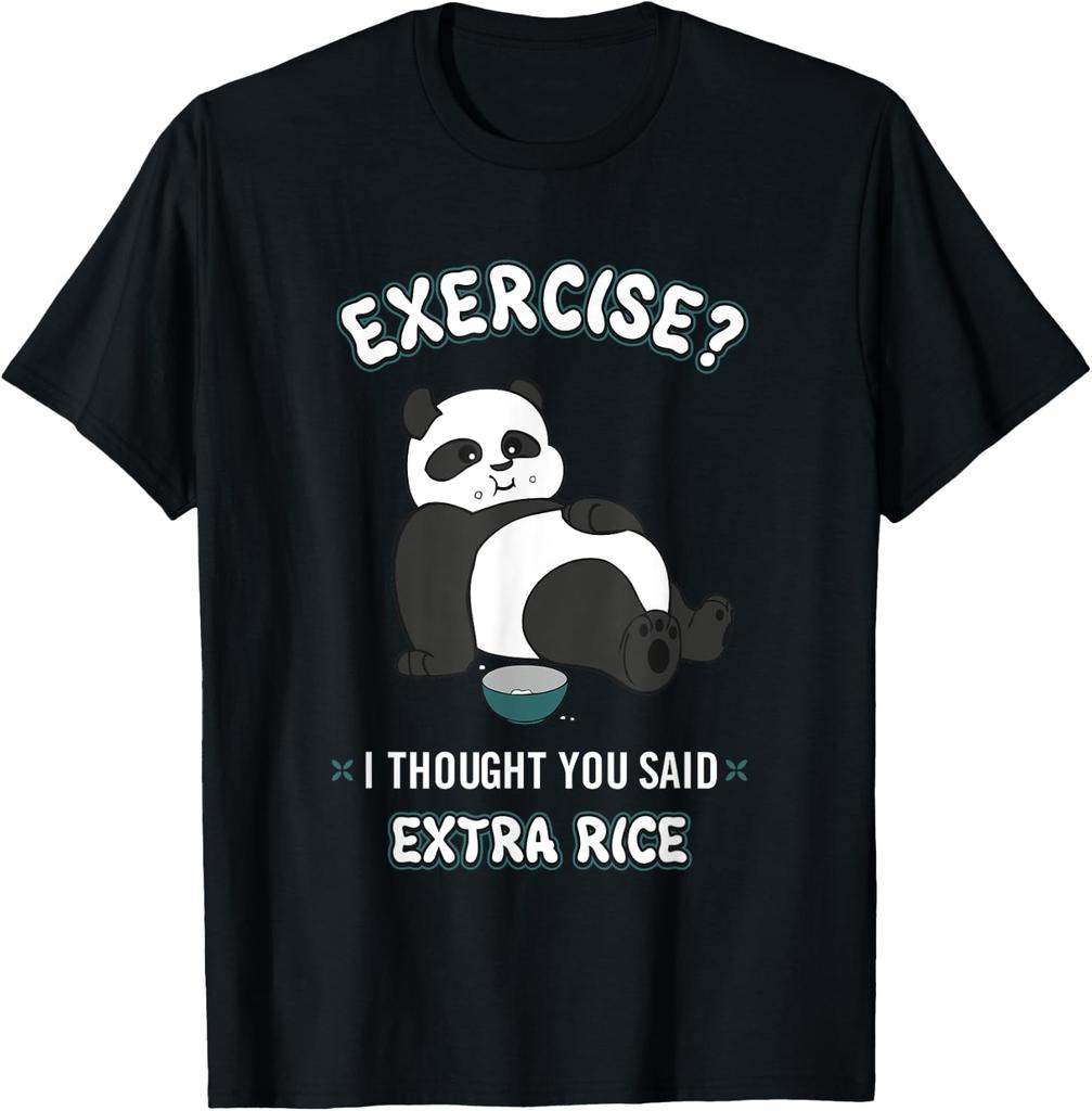 BCC Funny Panda Shirts & Panda Bear Gifts Unisex-Adults, Black Sushi Panda Exercise I Thought You Said Extra Rice T-Shirt