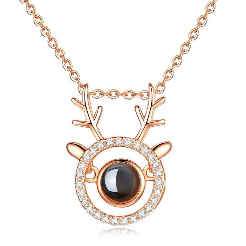 

Along The Way, You Are Wearing Diamond Deer Head Pendant Necklace, Girl Birthday Gifts for Girlfriends