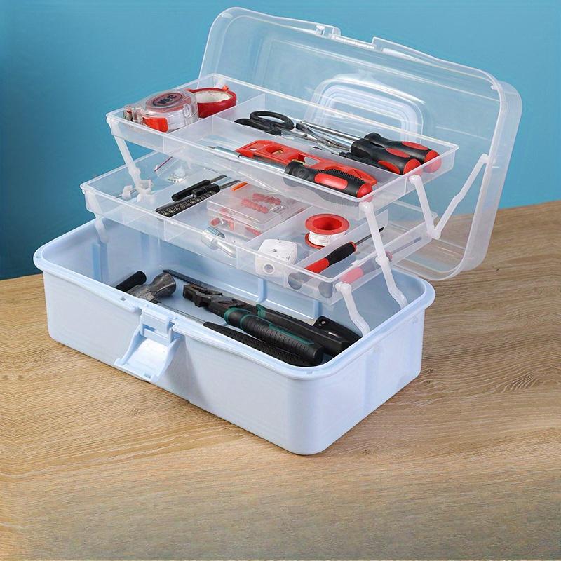 Large Capacity Transparent Plastic Folding Tool Storage Box - Portable with Handle Storage, Suitable for Home and Garage Tools