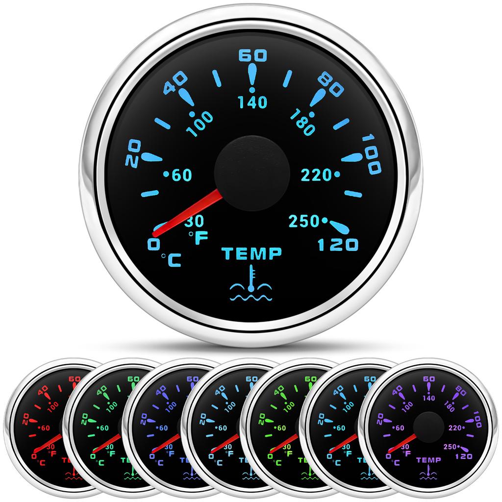 52mm Water Temperature Gauge with 7 colors backlight Water Temp Meter 0~120 Celsius Thermometer Sensor For Boat Car Truck 9~32V