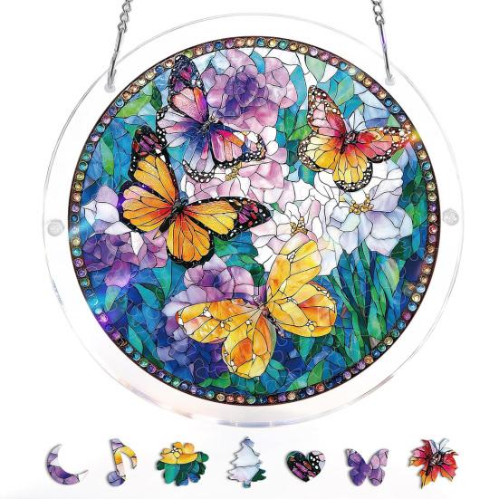 Acrylic Puzzle Suncatcher, Stained Glass Window Hanging Ornament with Double-side UV Printed Design, Colorful DIY Jigsaw Puzzle Suncatcher