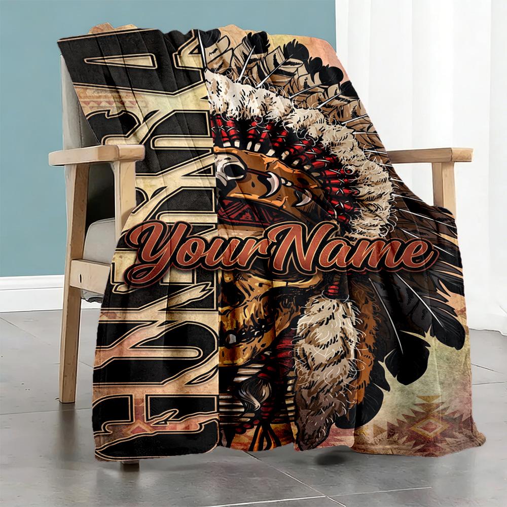 Ethnic Tribal Patterns Personalized Name Blanket Multi-purpose Personalized Blanket Comfortable Suitable for Bed Picnics Chair Nap All-Season Use