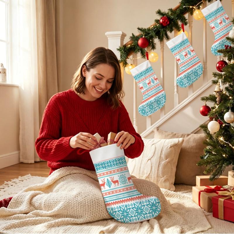 Christmas decoration fireplace hanging stockingChristmas Stockings 1pc 45.72 cm, Festive Geometric Deer Snowfl