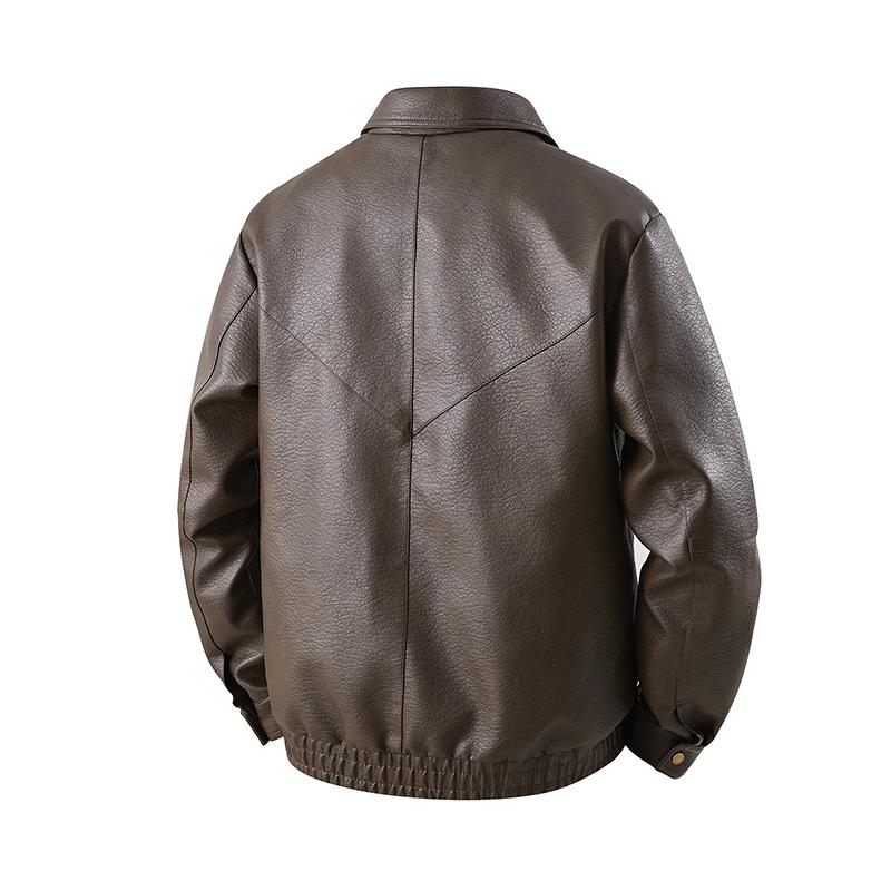 New Men's Jacket Fat Guy Plus PU Leather Jacket Lapel Trendy Men's Leather Jacket