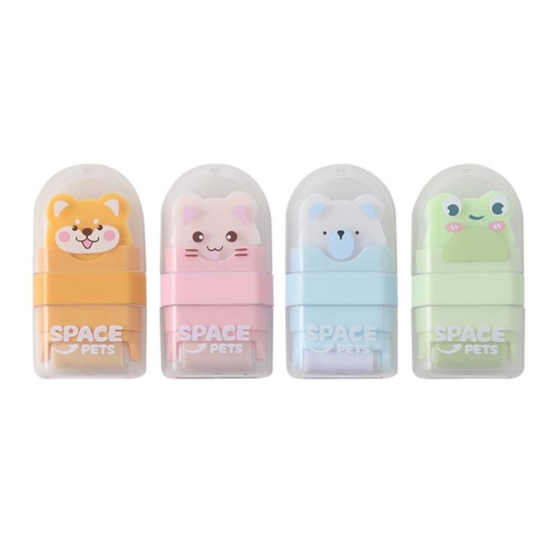 4Pcs Cartoon Roller Eraser Double Ended Pencil Eraser With Shavings Cleaner for Student Children Office School Supplies 1