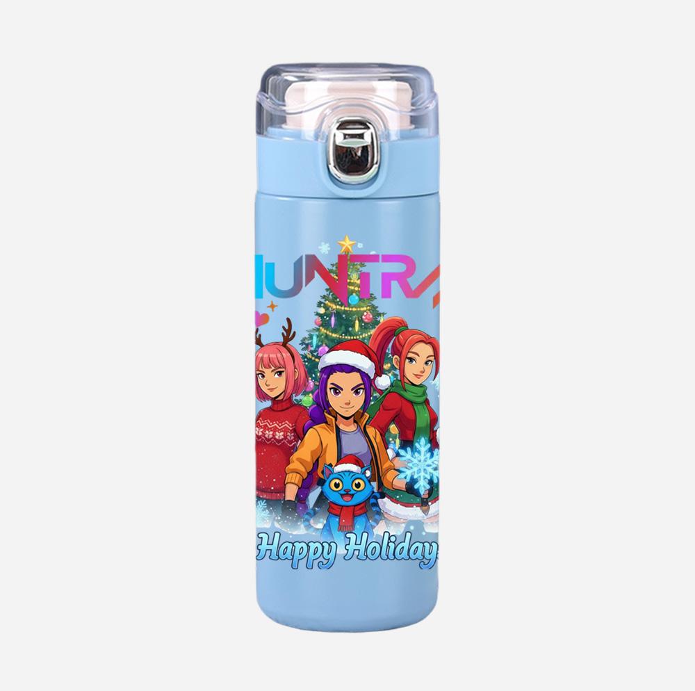 

Anime Christmas K-Pop Demon Hunters Printed 400Ml Water Bottle Thermos Cup Portable Stainless Steel Leak Proof Camping Water Cup Kid Gift
