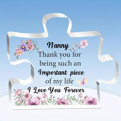Nanny Puzzle Plaque - Vintage Floral Acrylic Sign with "Thank You for Being Such An Important Piece of My Life" Message, Perfect Gift for Birthdays