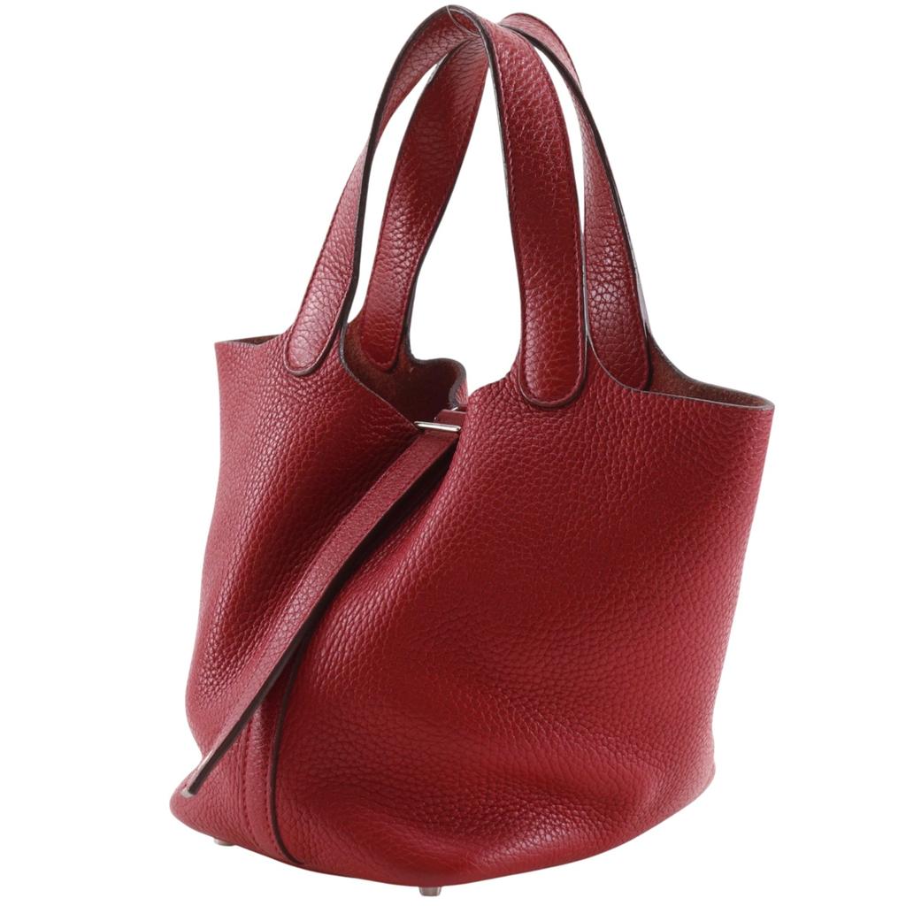 HERMES Picotin Lock18 PM Handbag Red/Silver Hardware Taurillon Clemence Women Used