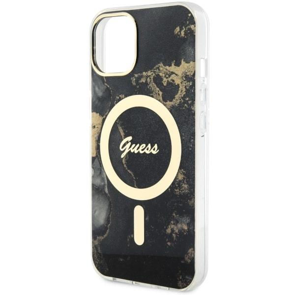 Etui do iPhone 14 Plus Guess Golden Marble MagSafe Czarne