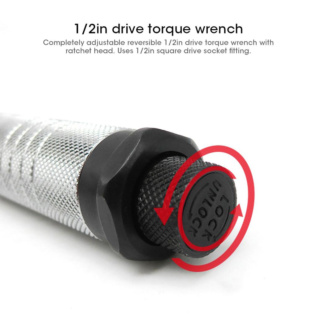 1/2in Drive Click Torque Wrench Accurate To 41/2" 28 to 210Nm for Car Tires Engine Chassis Repair
