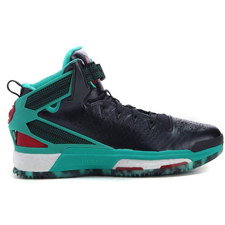 Adidas D Rose 6 Round Toe Lace-Up Synthetic Leather Durable Mid-Top Basketball Shoes Men Sneakers Black Green Q16930
