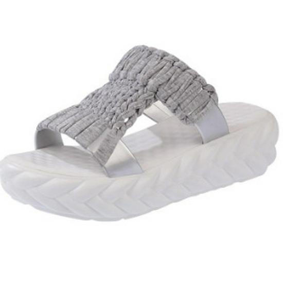 Women's Plus Size Lightweight Woven Slippers - Thick-Soled, Wool, Round-Toe Sandals, European & American Casual Style