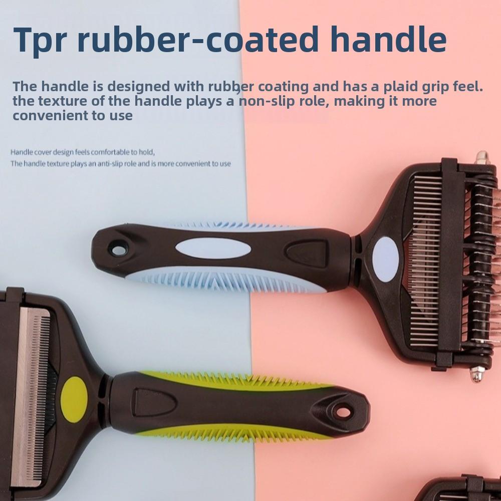 3 In 1 Pet Deshedding Brush Stainless Steel Blade Anti-slip Handle Pet Fur Knot Cutter Portable Pet Grooming Puppy Cat Comb