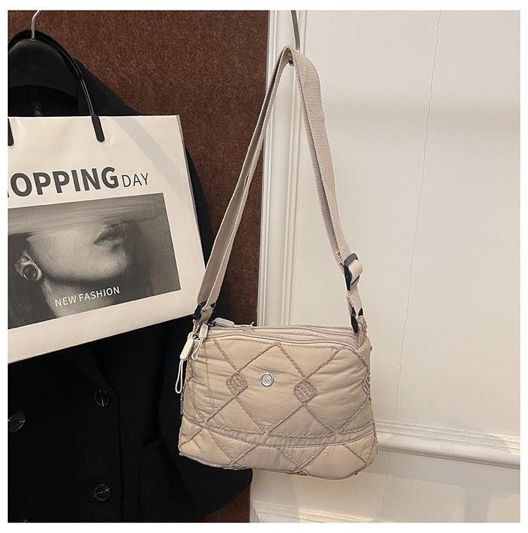  Winter Women's Space Cotton Rhombus Pattern Lightweight Casual Large Capacity Crossbody Shoulder Bag