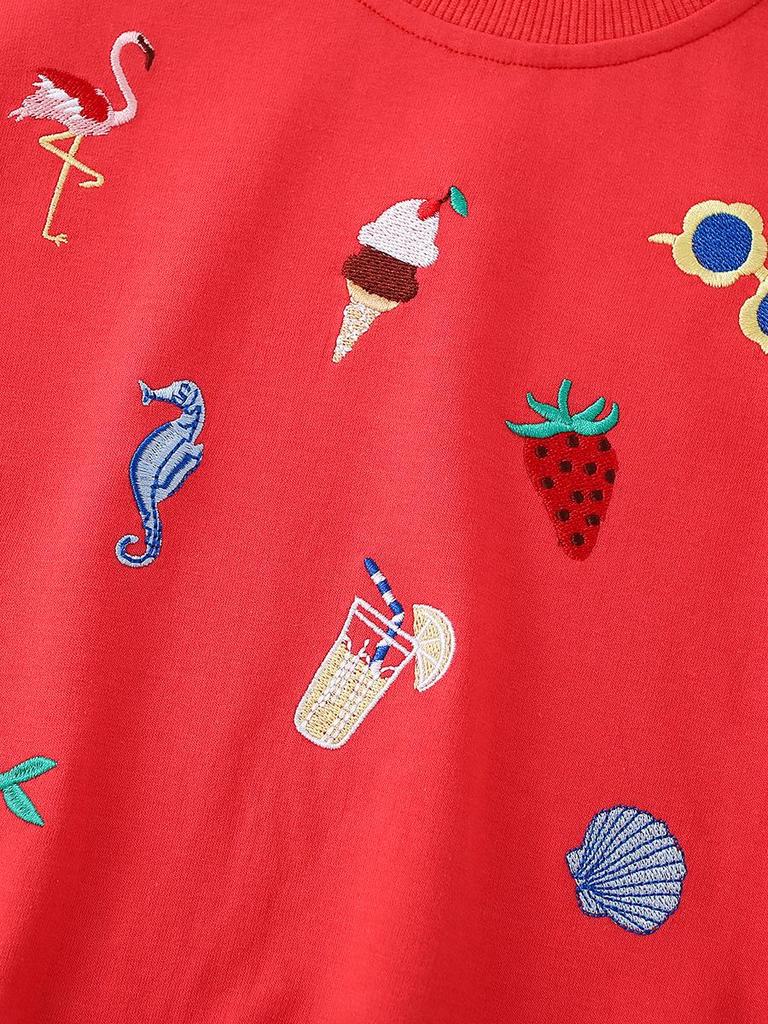 26-Year Autumn/Winter Strawberry Ice Cream Embroidered Lace Baby Sweatshirt, Long Sleeve, Round Neck