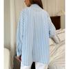 Women's summer striped shirt long-sleeved lapel loose shirt
