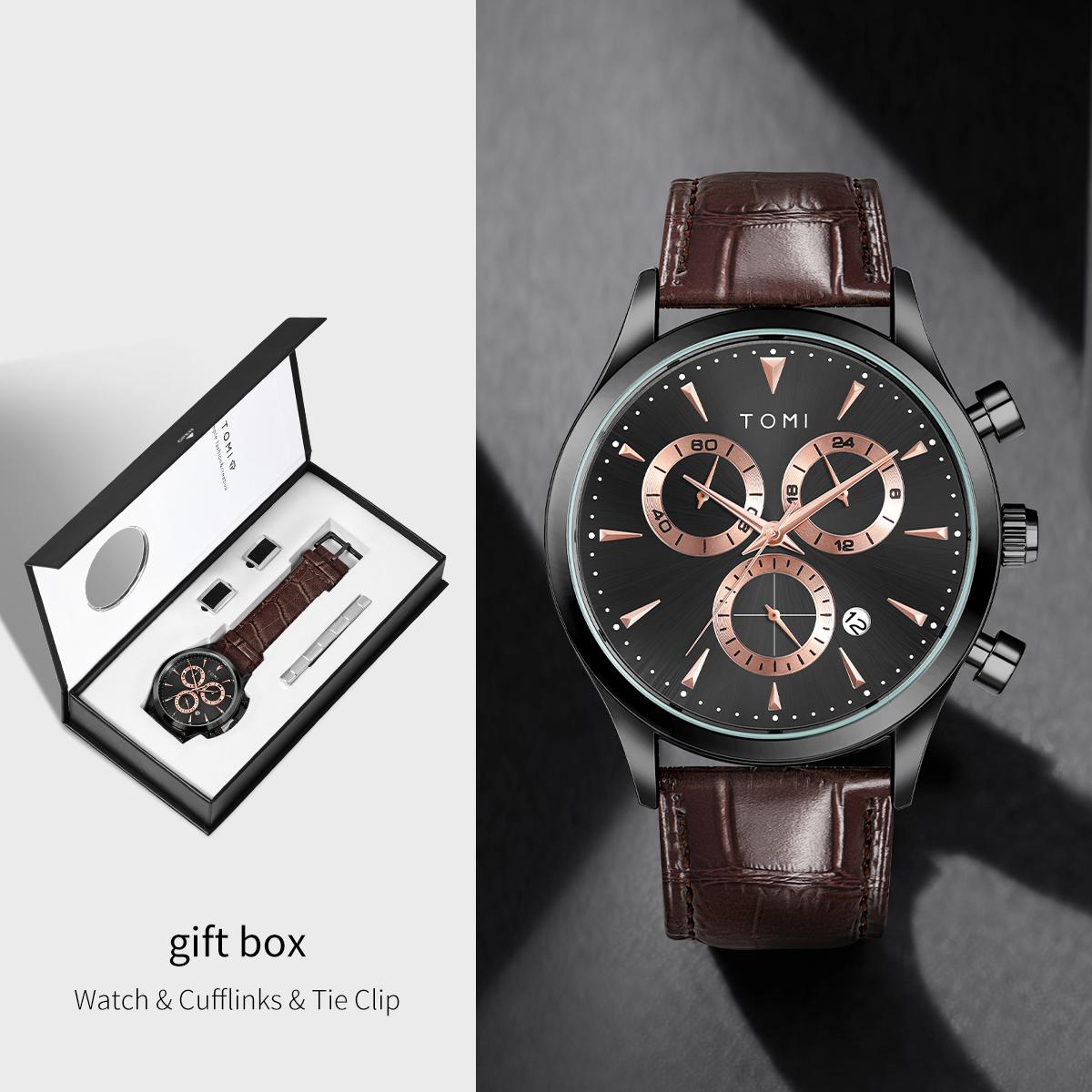 4PCS Set Luxury Business Men s Quartz Watch Casual Fashion Versatile Watch Men s Cufflinks Tie Clip Watch Festival Gift