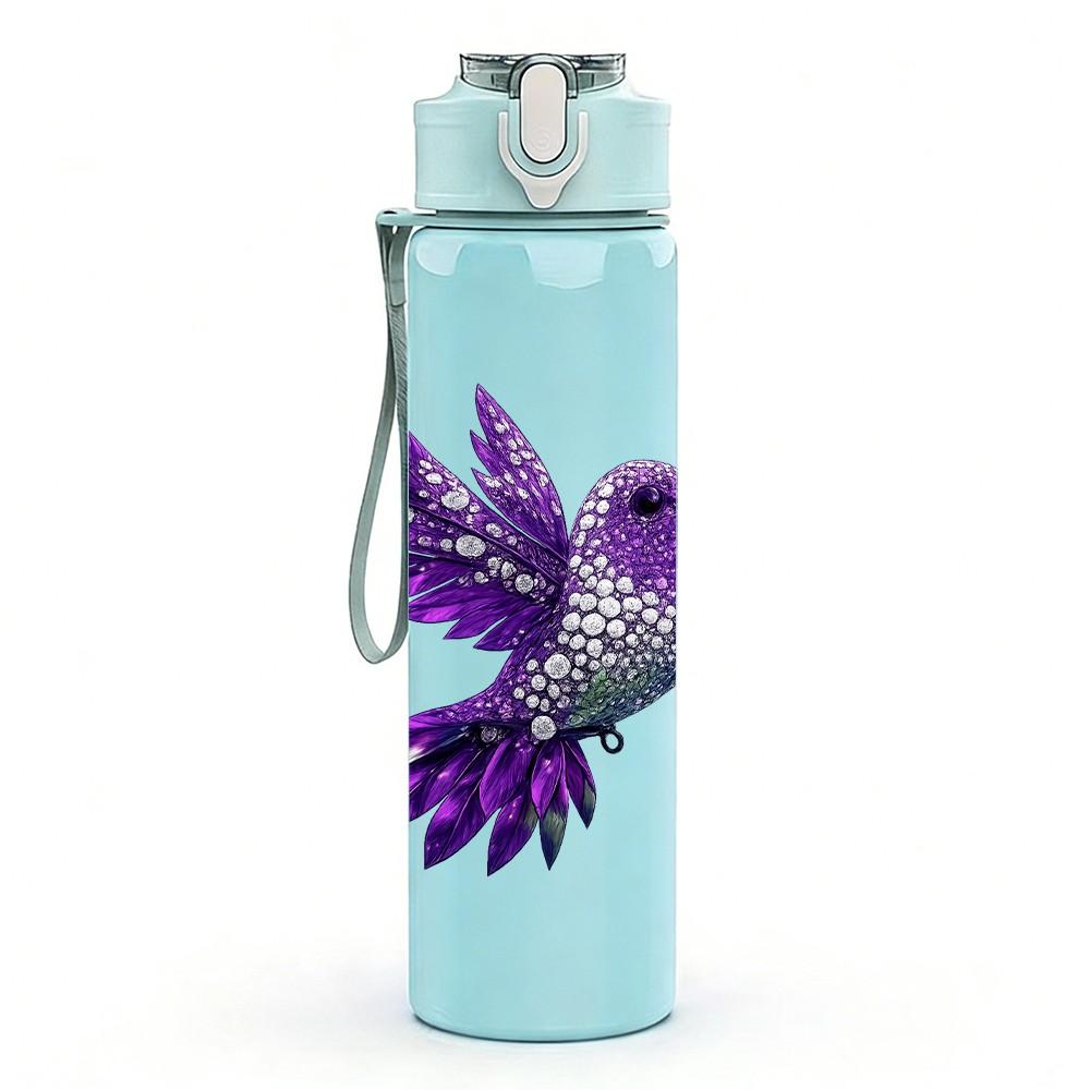 1PC Purple Hummingbird Bird 750ml Color Plastic Sports Water Bottle Leakproof Flip Straw Lid Suitable for Sports Office Home Use