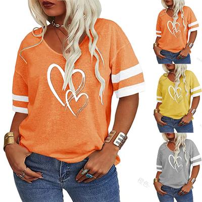 Plus-size V-neck T-shirt Heart Print New Elegant And Comfortable Short-sleeved T-shirt With Simple Heart-shaped Print For Women In Spring Summer