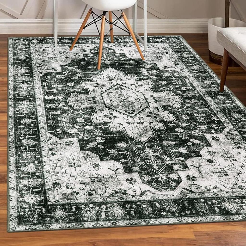Vintage Medallion Small Rug with Non-Slip Backing Soft and Stain Resistant Non-Shedding Low Plush Floor Rug Pad
