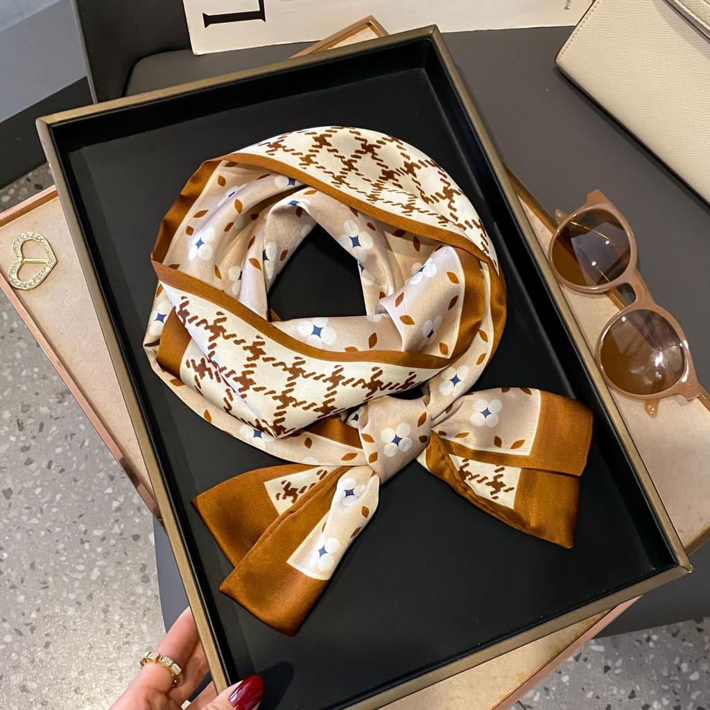 Luxury Women Elegant Boho-Chic Print Scarf Headband Neckerchief Foulard Female Hair Scarfs Neck Tie Skinny Scarves Soft Satin