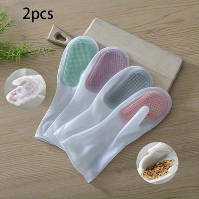 2pcs Rubber Latex Dishwashing Gloves: Waterproof,, Suitable for Kitchen, Bathroom and Outdoor Cleaning