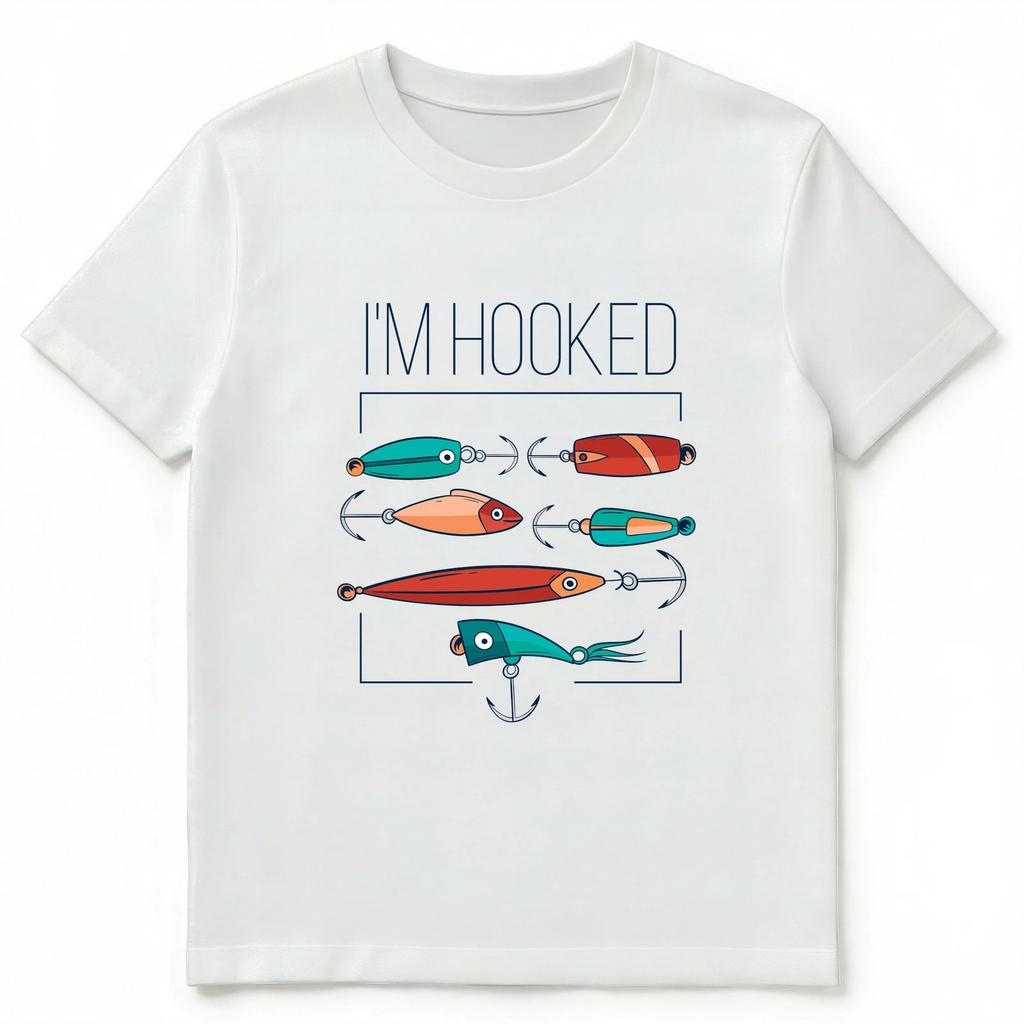 Colorful Fishing Lures Im Hooked Pun Unisex T-shirt Tops Tees Unisex