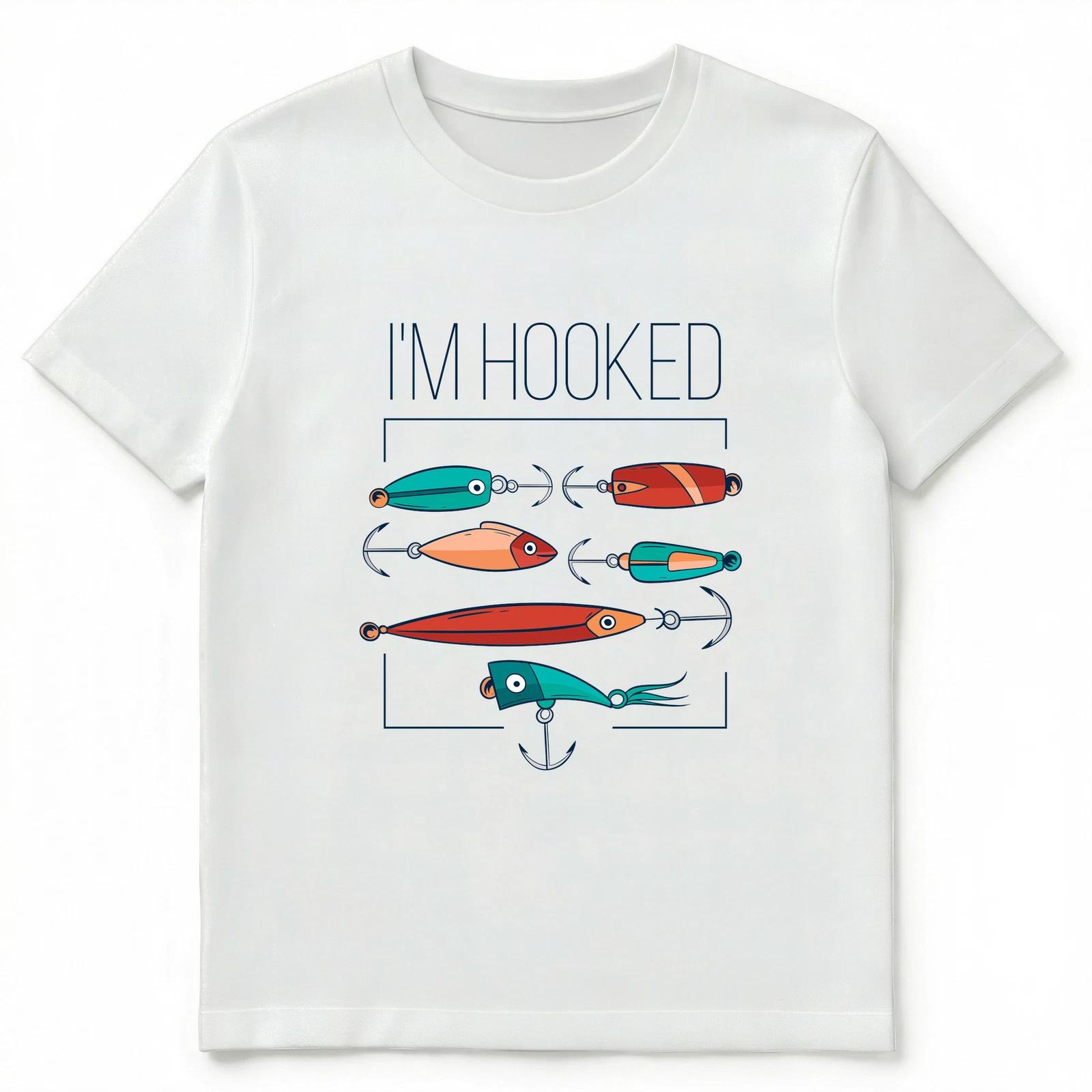 Colorful Fishing Lures Im Hooked Pun Unisex T-Shirt M