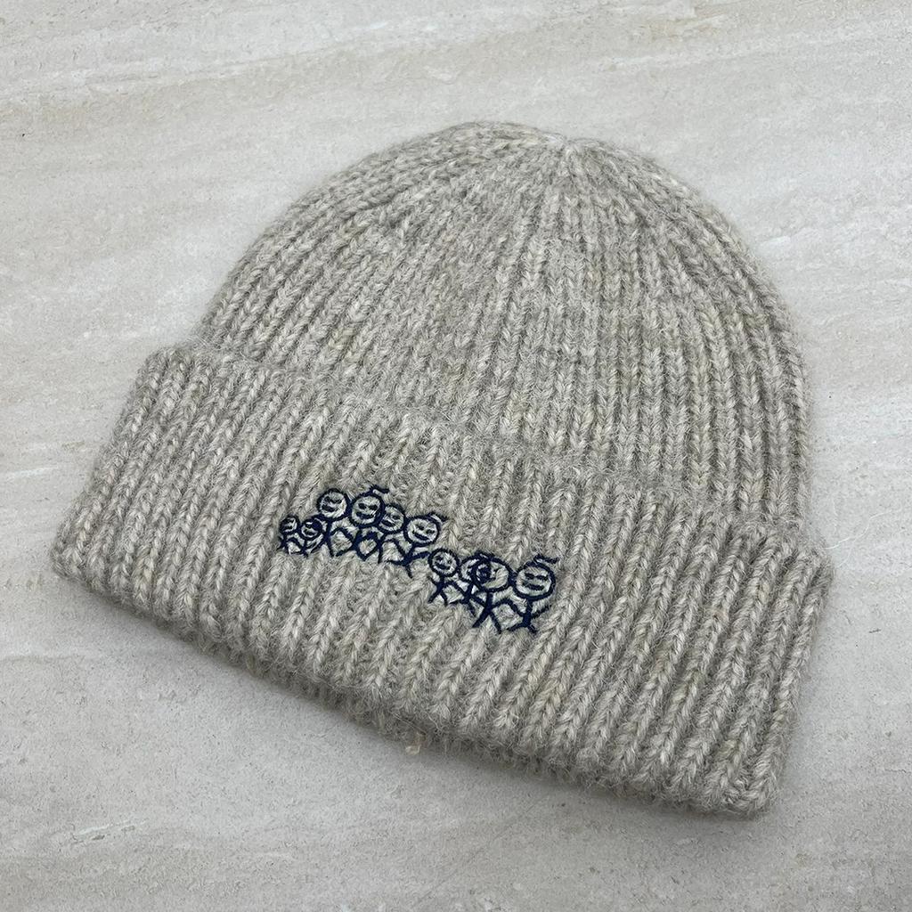 Stickman Embroidered Knit Beanie for Women, Autumn Winter Trendy Cold Hat, Slim Face, Versatile Warm Pile Wool Hat, Fits Big Head Circumference