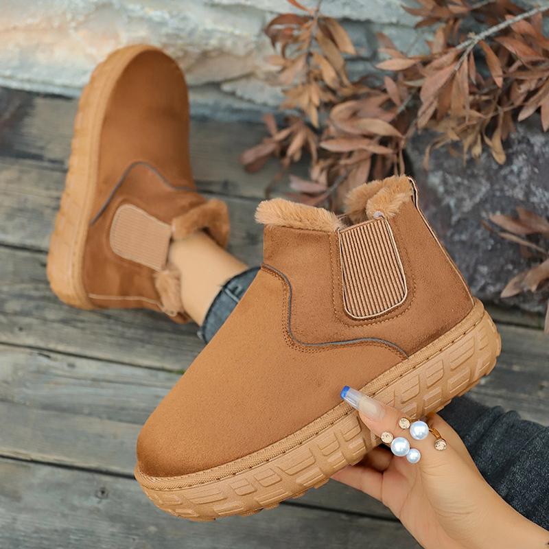 Mode Neue Winter Schneestiefel Damen Warm Einfarbig Übergröße Fußbedeckend Plateau Rutschfest Kurzschaft Baumwollschuhe