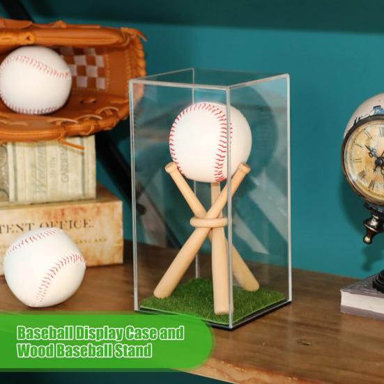 Baseball Display Case Transparent Acrylic Box with Wood Stand Dust-proof Display Box for Collectibles Autographed Baseballs