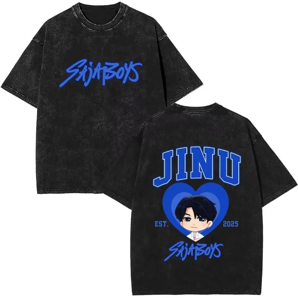 

Мужские Забавные Футболки Оверсайз Кино K-pop Охотники на Демонов Дерзкий Тигр Винтажная Выстиранная Футболка Мужчины Женщины Мультяшная Мода Уличная Одежда M