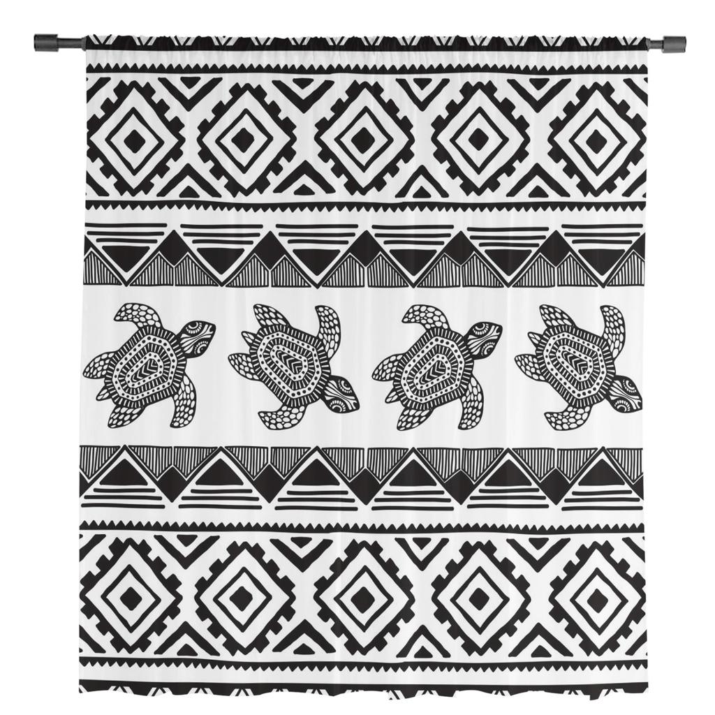 Animal Turtle Black And White Lines Tulle Curtains For Living Room Kitchen Sheer Voile Curtain Bedroom Window Panels