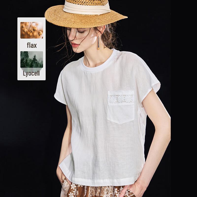 Minimalist Tencel-Linen Blend Short Sleeve T-Shirt M белый
