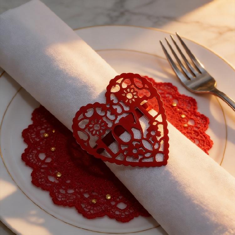 6PCS/Lot Sophisticated Hollow Metal Napkin Holders Crafted As Hearts With Elegant Design For Significant Gatherings