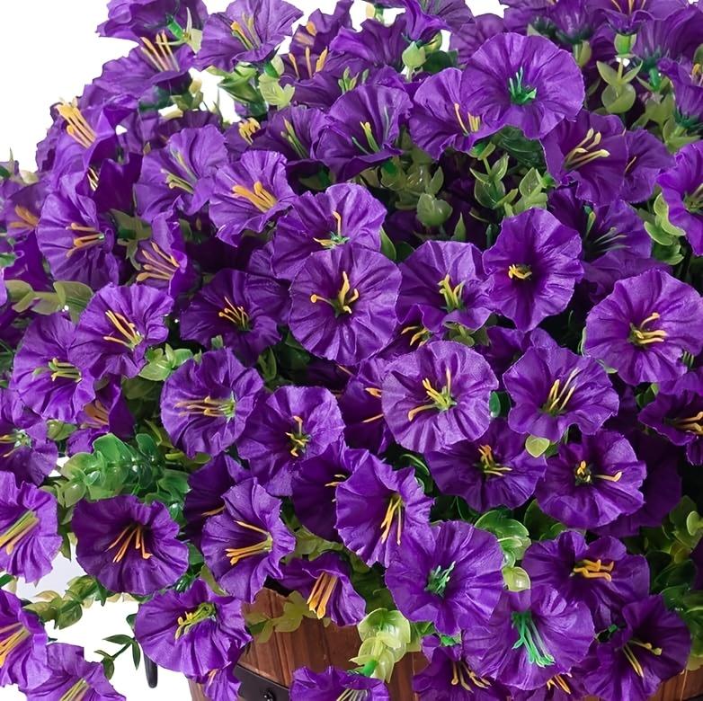 12 Bundles Faux Morning Glory - Realistic UV Resistant Artificial Flowers for Outdoor Decor, All-Season Home Decoration, Front Door Decor