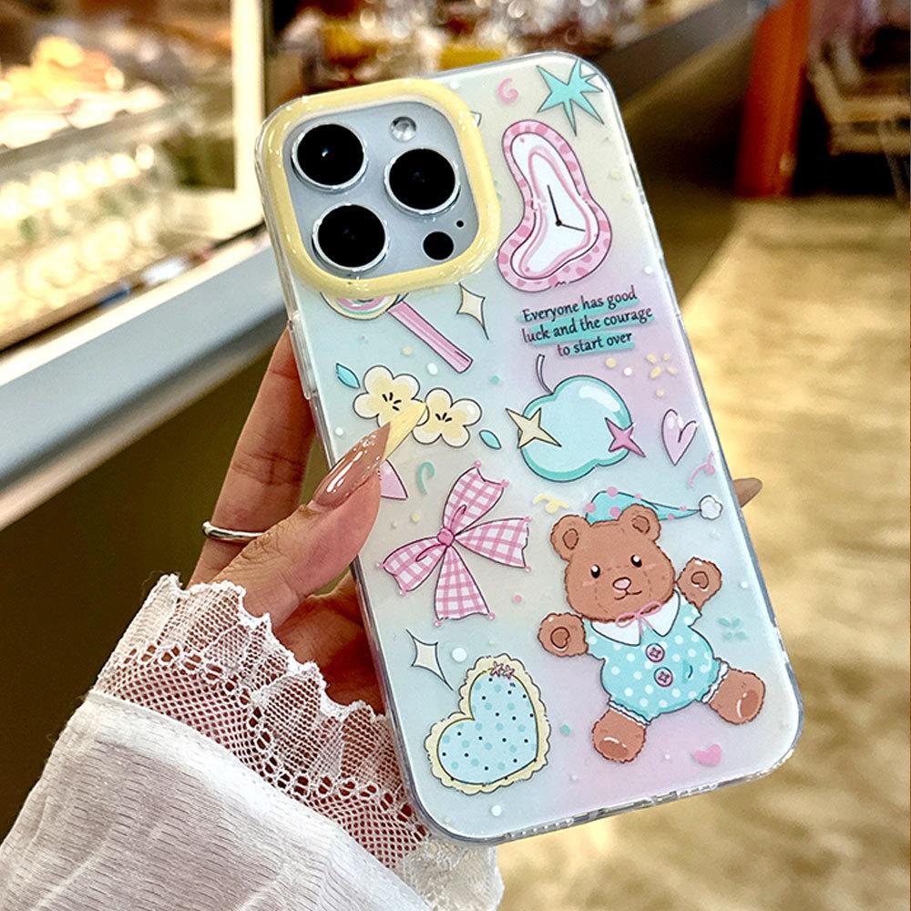 Cute Bear Suitable for Apple 16 Protective Case IPhone 15 Large Hole Mobile Phone Case 14pro Anti Fall 13 High End Sense