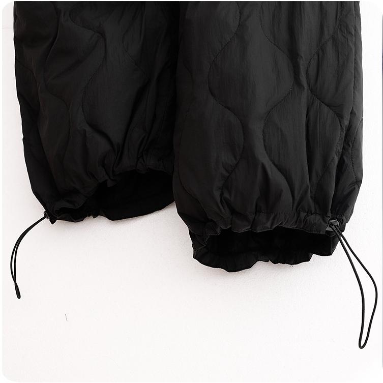 Lace-up Elastic Waist Rhombic Crimped Cotton Pants Women's Autumn and Winter Literature and Art Large Size Loose Windproof Warm Wide-leg Pants