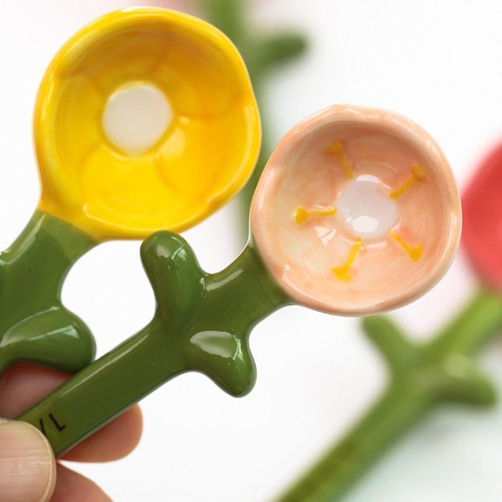 Sunflowers Measuring Spoons and Cups Set Multicolor Multicapacity Sunflowers Measuring Spoon Ceramic Ceramic Measuring Spoons