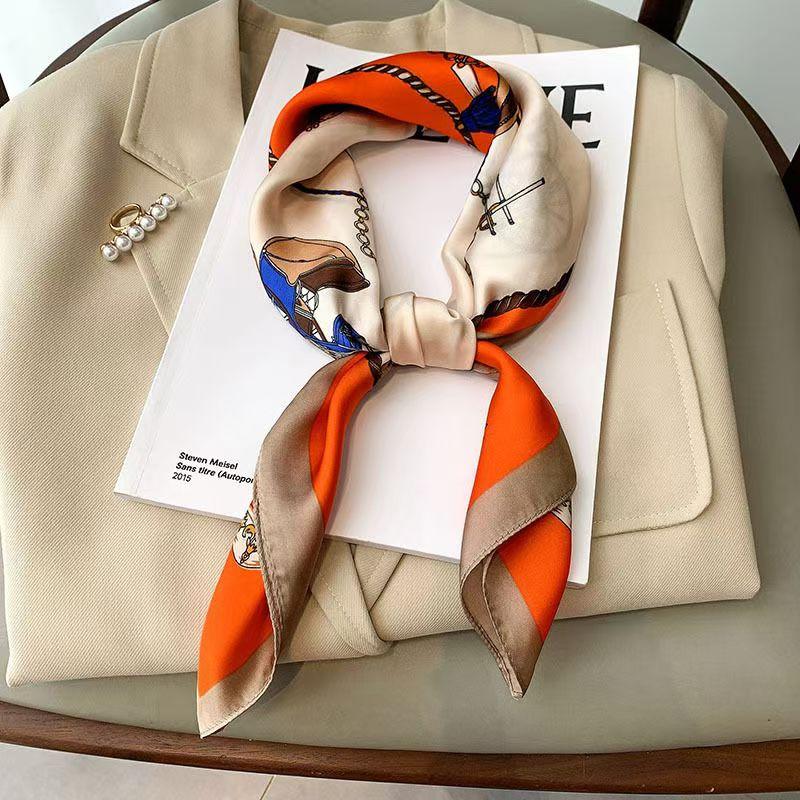Luxury Silk Scarfs Square Scarf Korean Fashion Kerchief Popular Silk Scarves Bandanna Wraps Scarf Decoration Shawl 70*70Cm