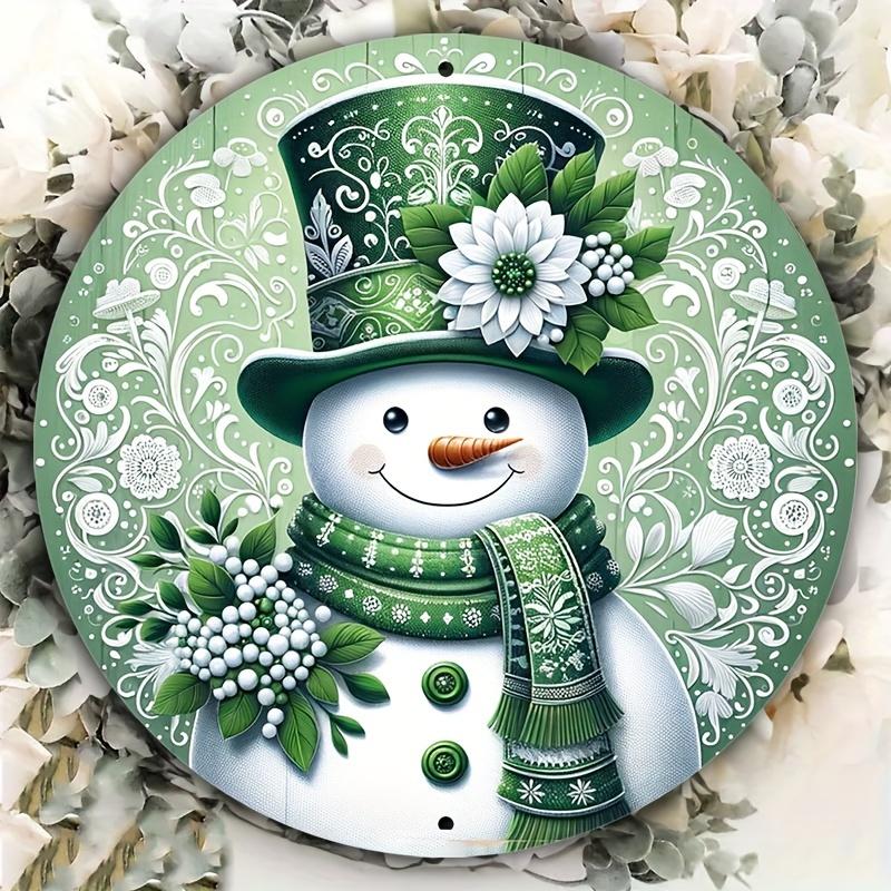 Attractive Green Snowman Wreath signage - 8 "x8" round aluminum wall trim for home, office, kitchen and garden