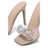 Summer New Fashion Sexy Comfortable Banquet Casual Rhinestone PVC Elegant High Heels Bow Women's Slippers