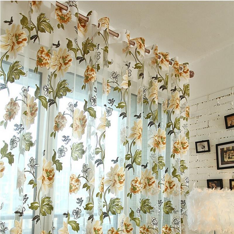 Beautiful Translucent Large Peony Flowers French Window Curtains Home Decroation