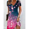 Ladies Summer V-Neck Short Sleeve Casual Mini Dress 3D Butterfly Pattern Gradient Print Women's Fashion Dress