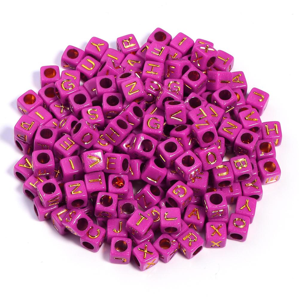 100pcs/lot 6mm Electroplated Acrylic Alphabet Beads Square Big Hole Loose Letter Beads For DIY Fashion Bracelet Necklace Jewelry