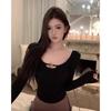 French Chic Sexy U-neck Hollow Long Sleeve Slim Top for Women