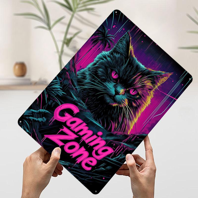 

Gaming Cat Metal Poster Customized Wall Art Retro Vintage Tinplate Signs for Decoration At Home Decor Items Room Ornaments Plate 7.9x11.8In(20x30cm)