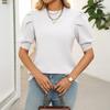 Women Knitting Tops Round Neck Puff Short Sleeve Solid Color Summer Tops