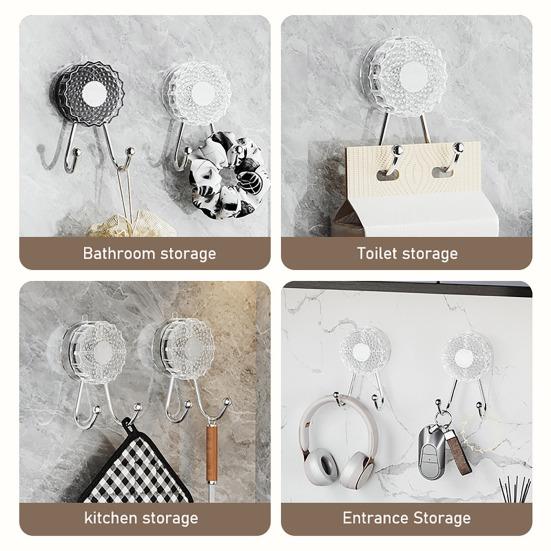 2Pcs Double Hook Wall Hooks No Punching Towel Hook Suction Cup Strong Load Bearing Hanger Waterproof Rustproof Adjustable Hanging Hook for Bathroom