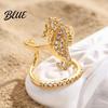 Gold Plated Ring Women Sea Animals for Rhinestone Seahorse Turtle